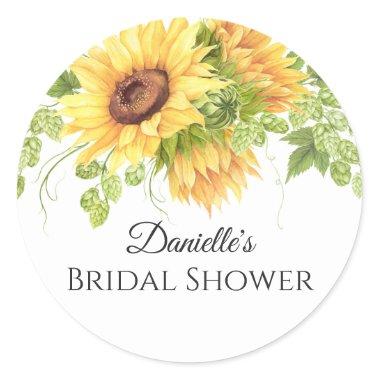 Rustic Sunflowers Floral Bridal Shower Classic Round Sticker