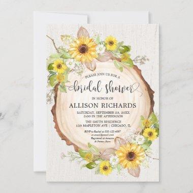 Rustic sunflowers floral bridal shower Invitations