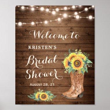 Rustic Sunflowers Girl Boots Lights Bridal Shower Poster