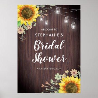 Rustic Sunflowers Jar Lights Wood Bridal Shower Poster