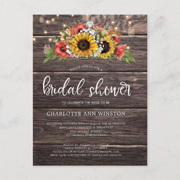 Rustic Sunflowers Lights Bridal Shower Invitation PostInvitations