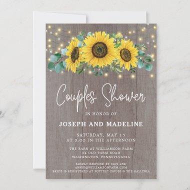 Rustic Sunflowers & Lights Couples Shower Invitat Invitations