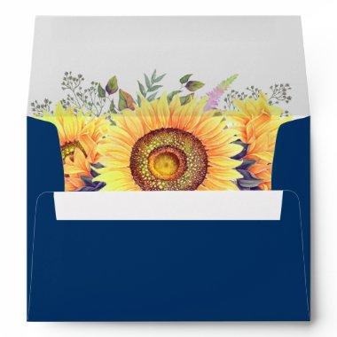 Rustic Sunflowers Navy Blue & Return Address Envelope