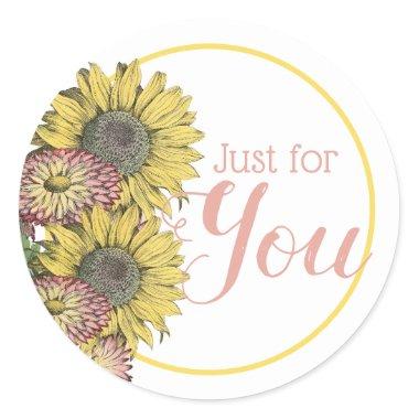 Rustic Sunflowers Pink Yellow Thank You Classic Round Sticker