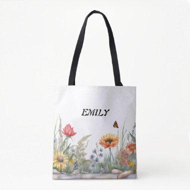 Rustic Sunflowers Wildflower | Custom Name Tote Ba