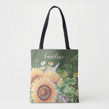 Rustic Sunflowers Wildflowers | Custom Name Tote Bag