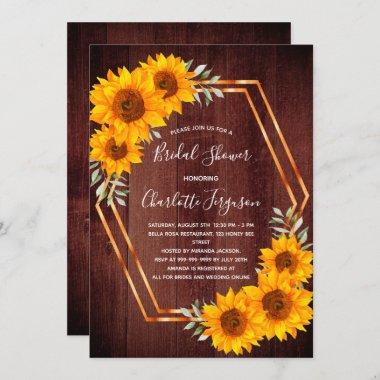 Rustic sunflowers wood geometrical Bridal Shower Invitations