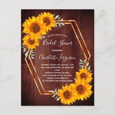 Rustic sunflowers wood geometrical Bridal Shower PostInvitations