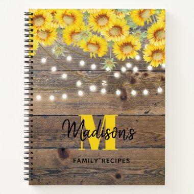 Rustic Sunflowers Wood String Lights Recipe Notebook