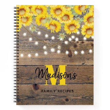 Rustic Sunflowers Wood String Lights Recipe Notebook