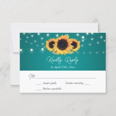 Rustic Teal Sunflower Wedding RSVP Card