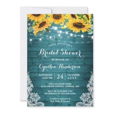 Rustic Teal Sunflowers String Lights