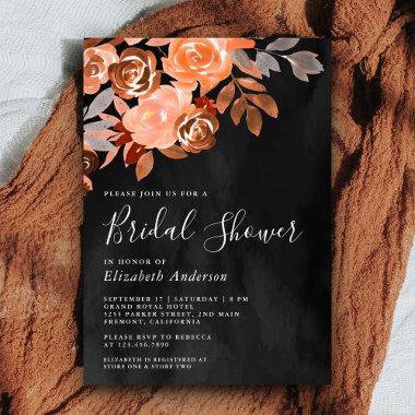 Rustic Terracotta Floral Dark Grey Bridal Shower Invitations