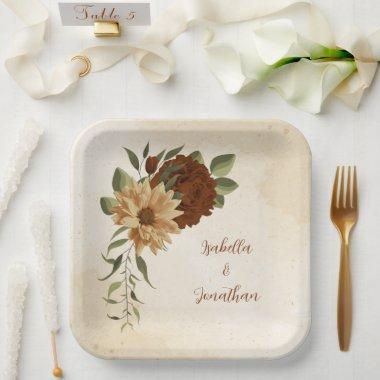 rustic terracotta floral greenery paper plates