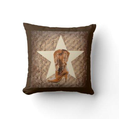 Rustic Texas Star Western Country Cowgirl Boot Throw Pillow
