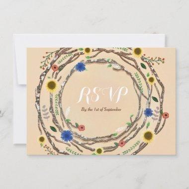Rustic Tree Branches Floral Vintage RSVP Card