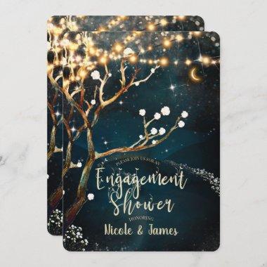 Rustic Tree Lights Starry Night Engagement Shower Invitations