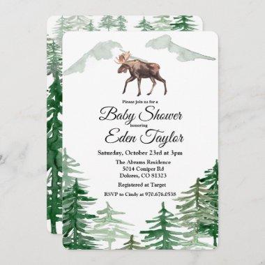 Rustic Tree Moose Baby Shower Invitations