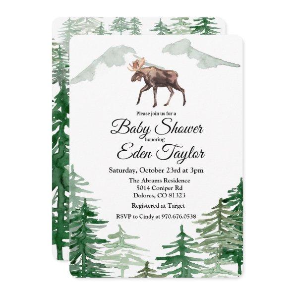 Rustic Tree Moose Baby Shower Invitations