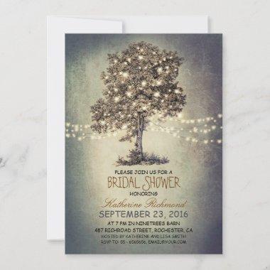 Rustic tree & string lights bridal shower Invitations