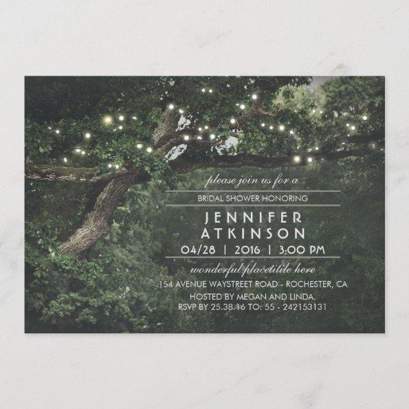 Rustic Tree String Lights Forest Bridal Shower Invitations