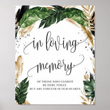 Rustic tropical foliage in loving memory sign