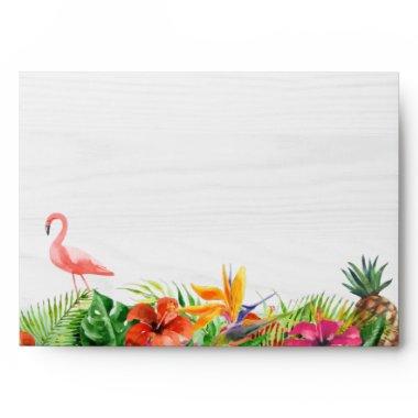 Rustic Tropical Hibiscus Floral Flamingo Envelope