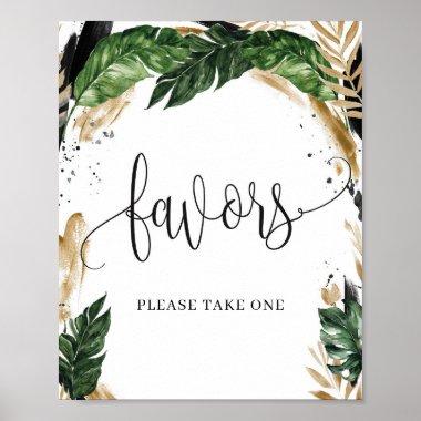 Rustic tropical leaves floral wedding favors sign