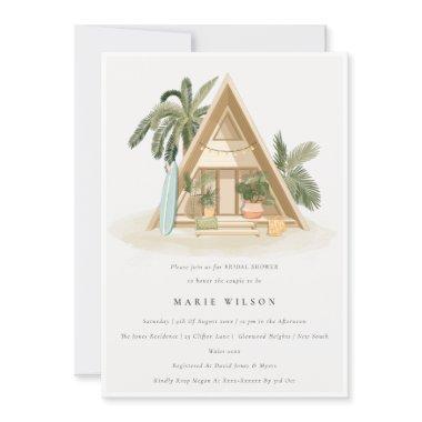 Rustic Tropical Palm Beach Shack Bridal Shower Invitations