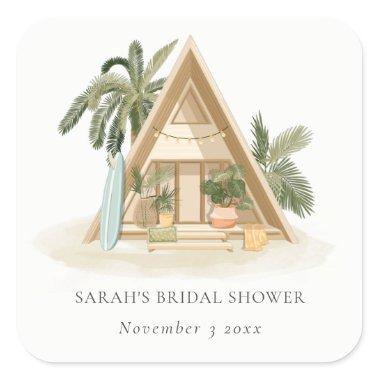 Rustic Tropical Palm Beach Shack Bridal Shower Square Sticker
