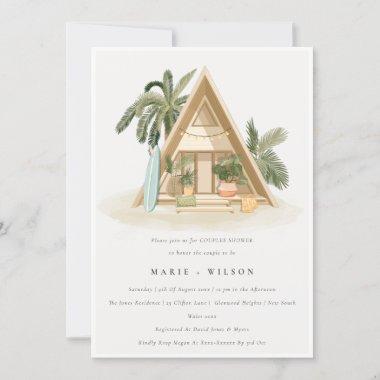 Rustic Tropical Palm Beach Shack Couples Shower Invitations