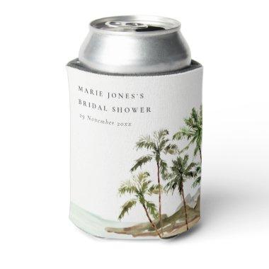 Rustic Tropical Palm Tree Beach Sand Bridal Shower Can Cooler