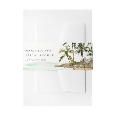 Rustic Tropical Palm Tree Beach Sand Bridal Shower Invitations Belly Band