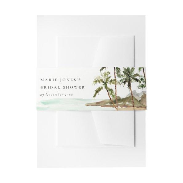 Rustic Tropical Palm Tree Beach Sand Bridal Shower Invitations Belly Band