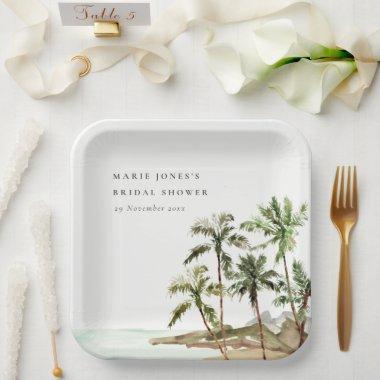 Rustic Tropical Palm Tree Beach Sand Bridal Shower Paper Plates