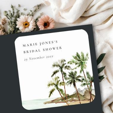 Rustic Tropical Palm Tree Beach Sand  Square Sticker