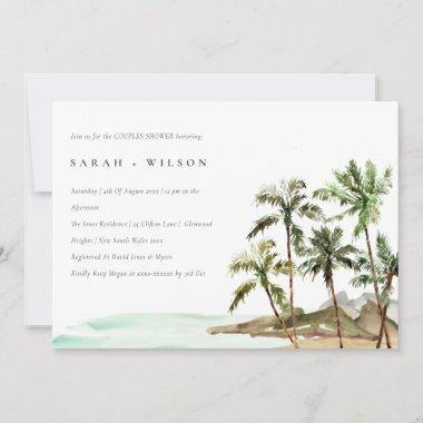 Rustic Tropical Palm Trees Beach Couples Shower Invitations