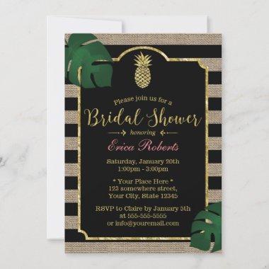 Rustic Tropical Pineapple Burlap Bridal Shower Invitations