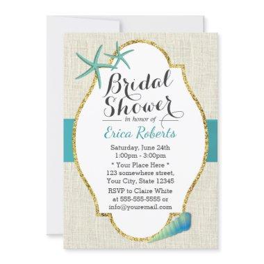 Rustic Turquoise Beach Seashells Bridal Shower Invitations