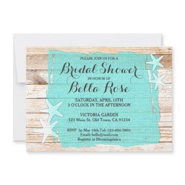 Rustic turquoise starfish bridal shower invite