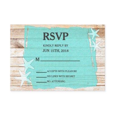 Rustic Turquoise Starfish Wedding RSVP Card