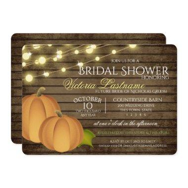 Rustic Twinkle Lights and Harvest Pumpkins Invitations