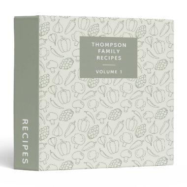 Rustic Vegetable Sage Green Custom Family Recipe 3 Ring Binder