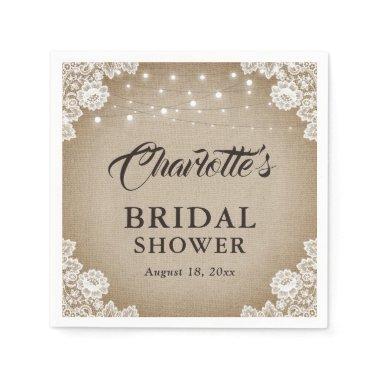 Rustic Vintage Burlap Lace Bridal Shower Napkins