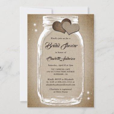 Rustic Vintage Burlap Mason Jar Bridal Shower Invitations
