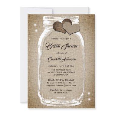 Rustic Vintage Burlap Mason Jar Bridal Shower Invitations