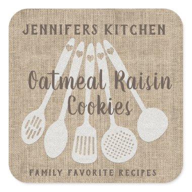 Rustic Vintage Country Personalized Recipe Square Sticker