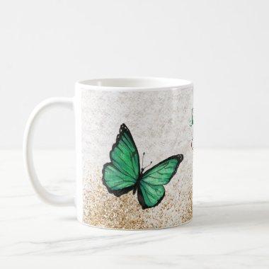 Rustic Vintage Emerald Green Gold Butterfly  Coffee Mug