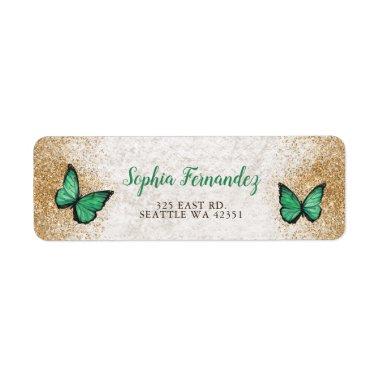 Rustic Vintage Emerald Green Gold Butterfly Label