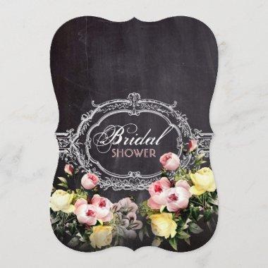 rustic vintage flowers Chalkboard bridal shower Invitations